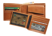Load image into Gallery viewer, Maverick Lederen billfold RFID met uitneembare kaarthouder cognac