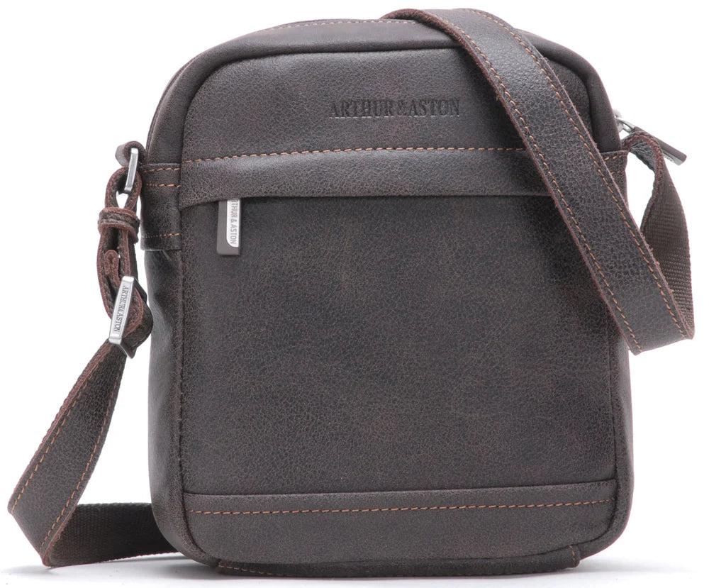 Cristiano destroyed leather crossbody bag, small model - Arthur & Aston 62-1064-CHAT