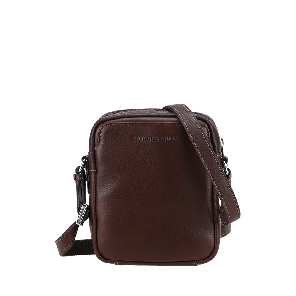 Arthur & Aston Kleine leren crossbodytas - 2528-05- Chataigne