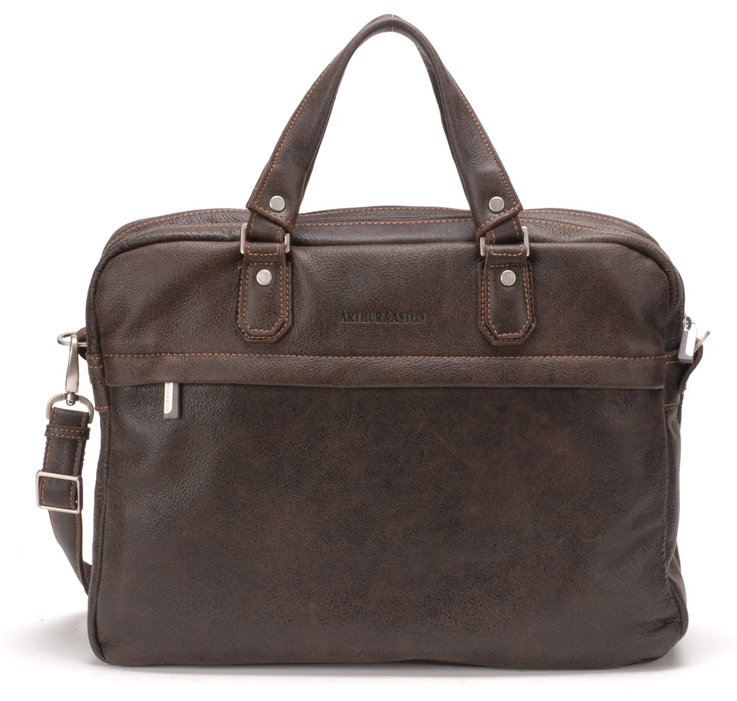 Arthur & Aston Cristiano leren aktetas met twee vakken  62-1067 bruin