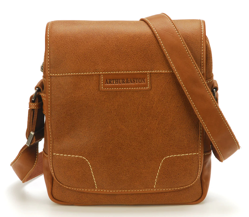 Arthur & Aston Marco leather flap crossbody bag cognac