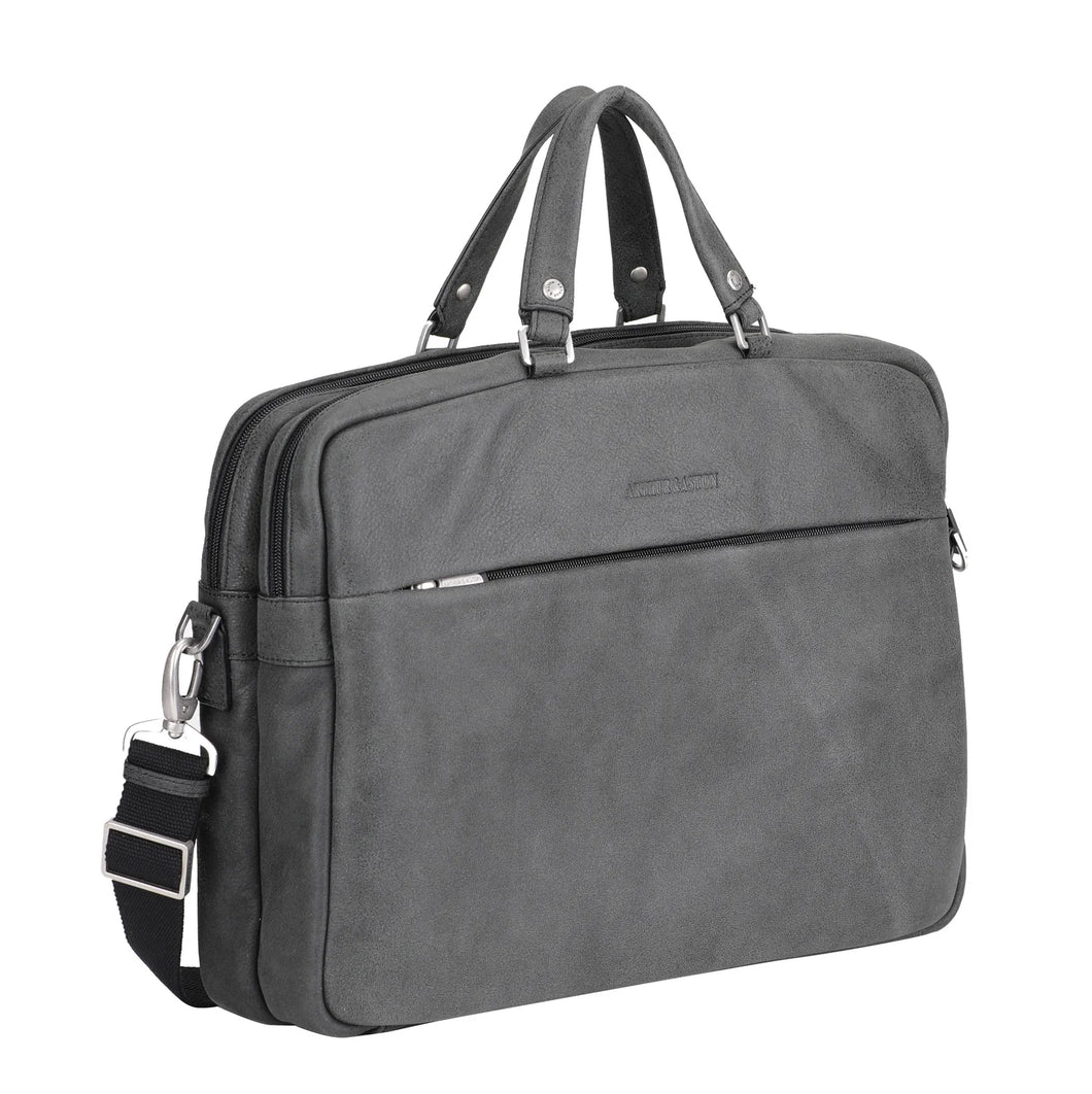 Cristiano 2-gusset document holder in destroyed leather - Arthur & Aston  62-1079-NOIR