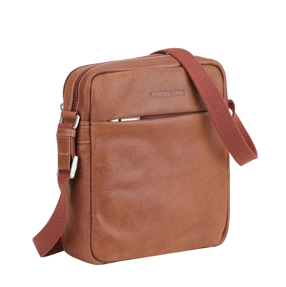 Cristiano destroyed leather crossbody bag - Arthur & Aston  62-1084-COGN